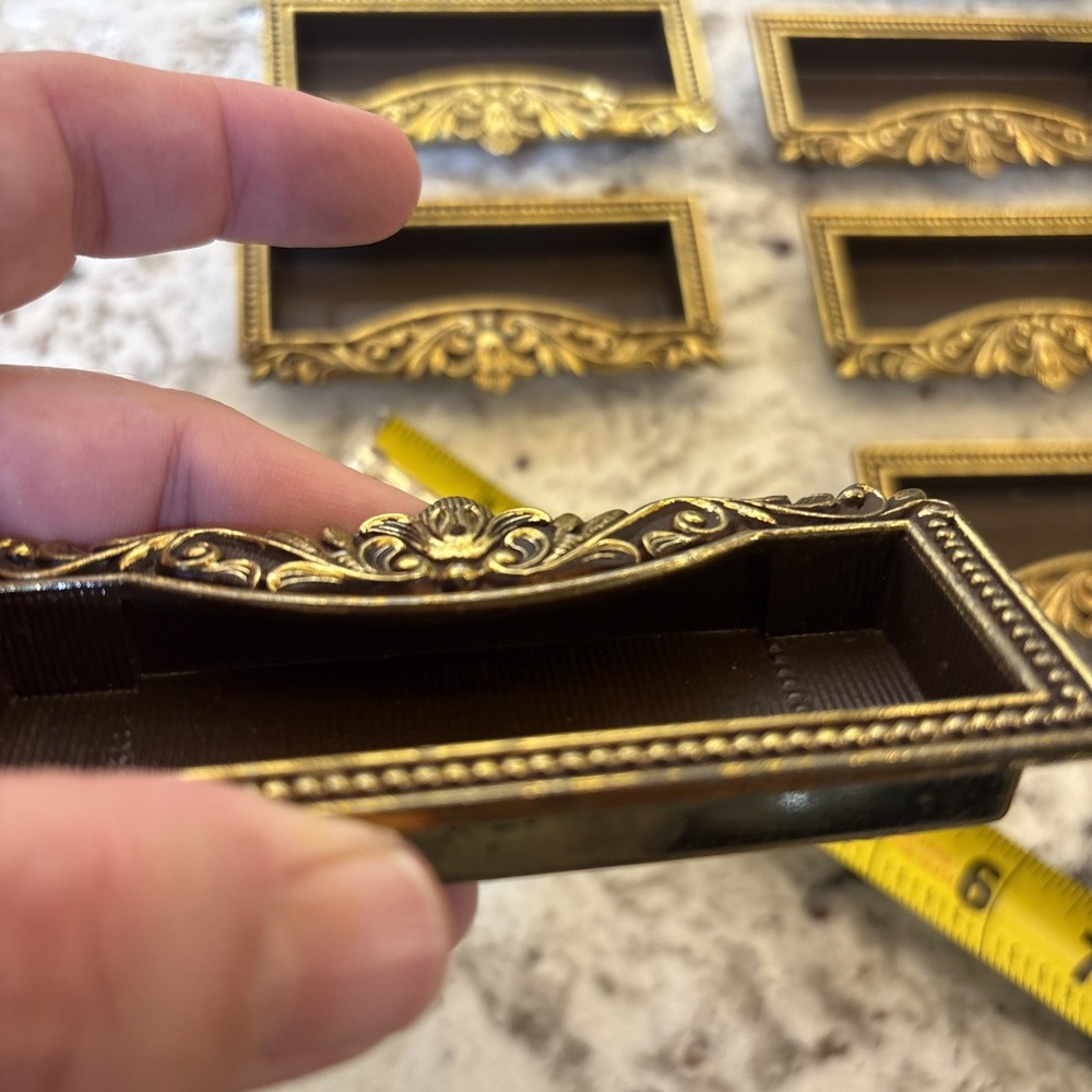 8 VTG Vcr Italy Brass Label Holder Drawer Pull French Provincial Rococo Hardware - Picture 11 of 16